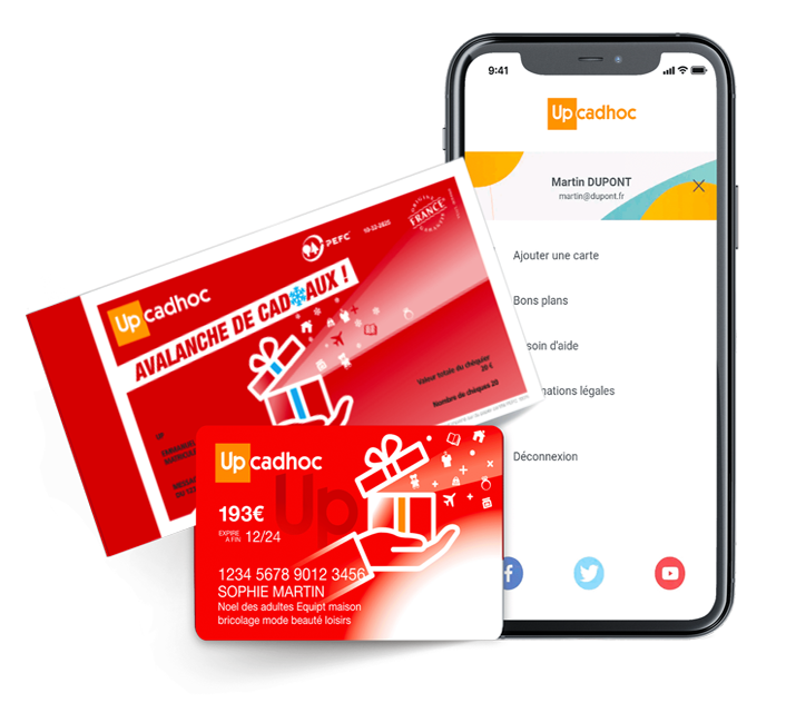 Visuel de la solution UpCadhoc par carte, chèque et application mobile